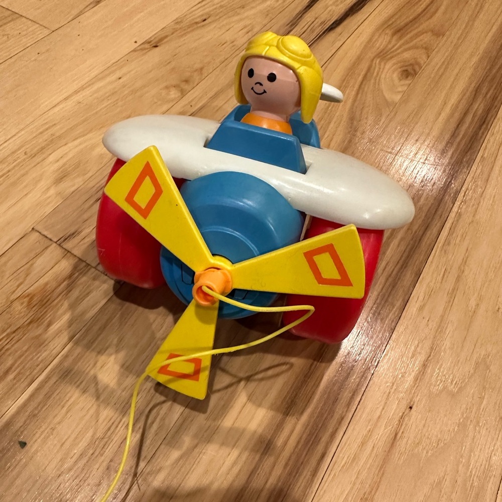 Vintage Fisher Price Airplane Plane Pull Toy Pilot #171 Little People 1980